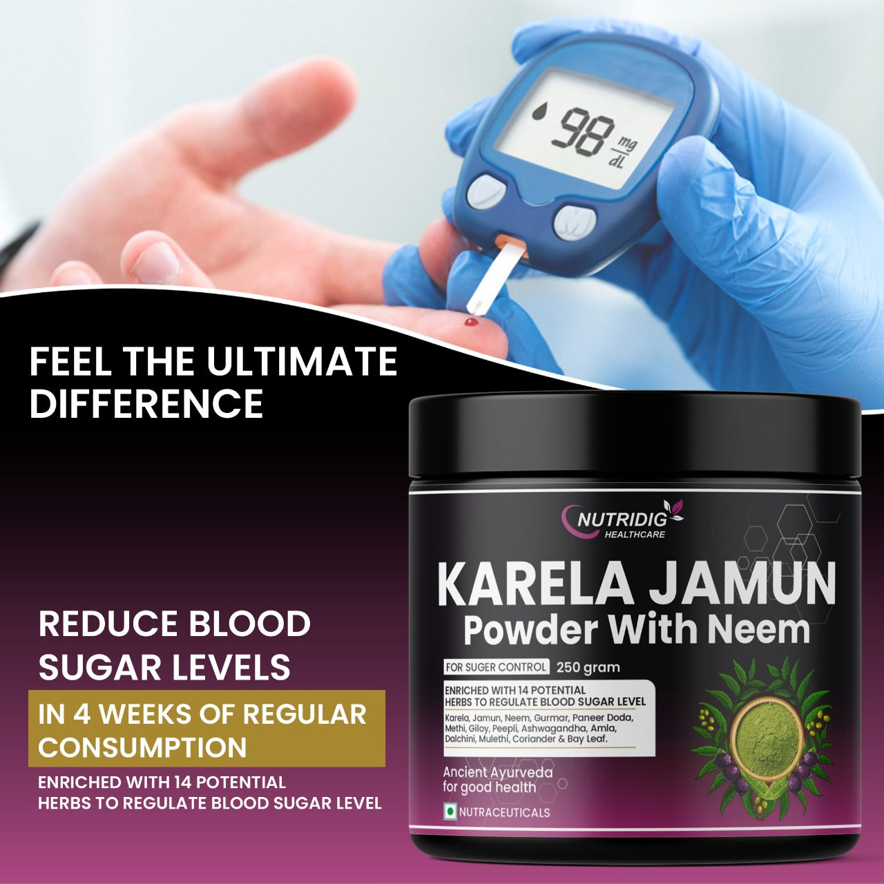 Karela Jamun Powder With Neem - Diabetes Management Herbal Powder