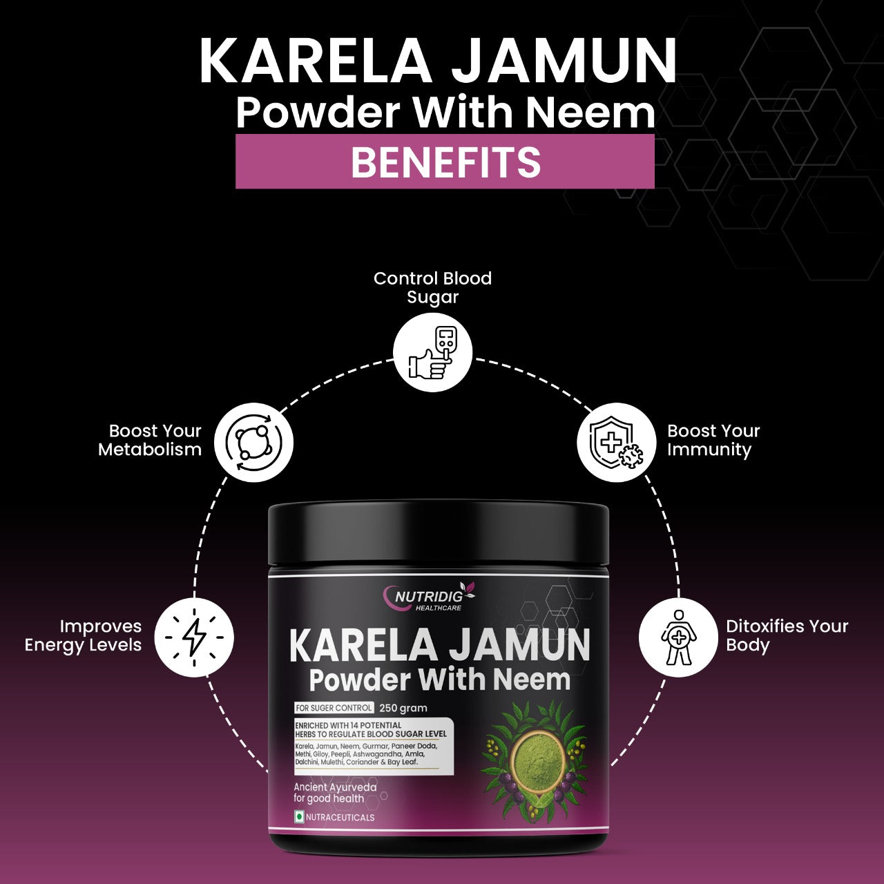 Karela Jamun Powder With Neem - Diabetes Management Herbal Powder