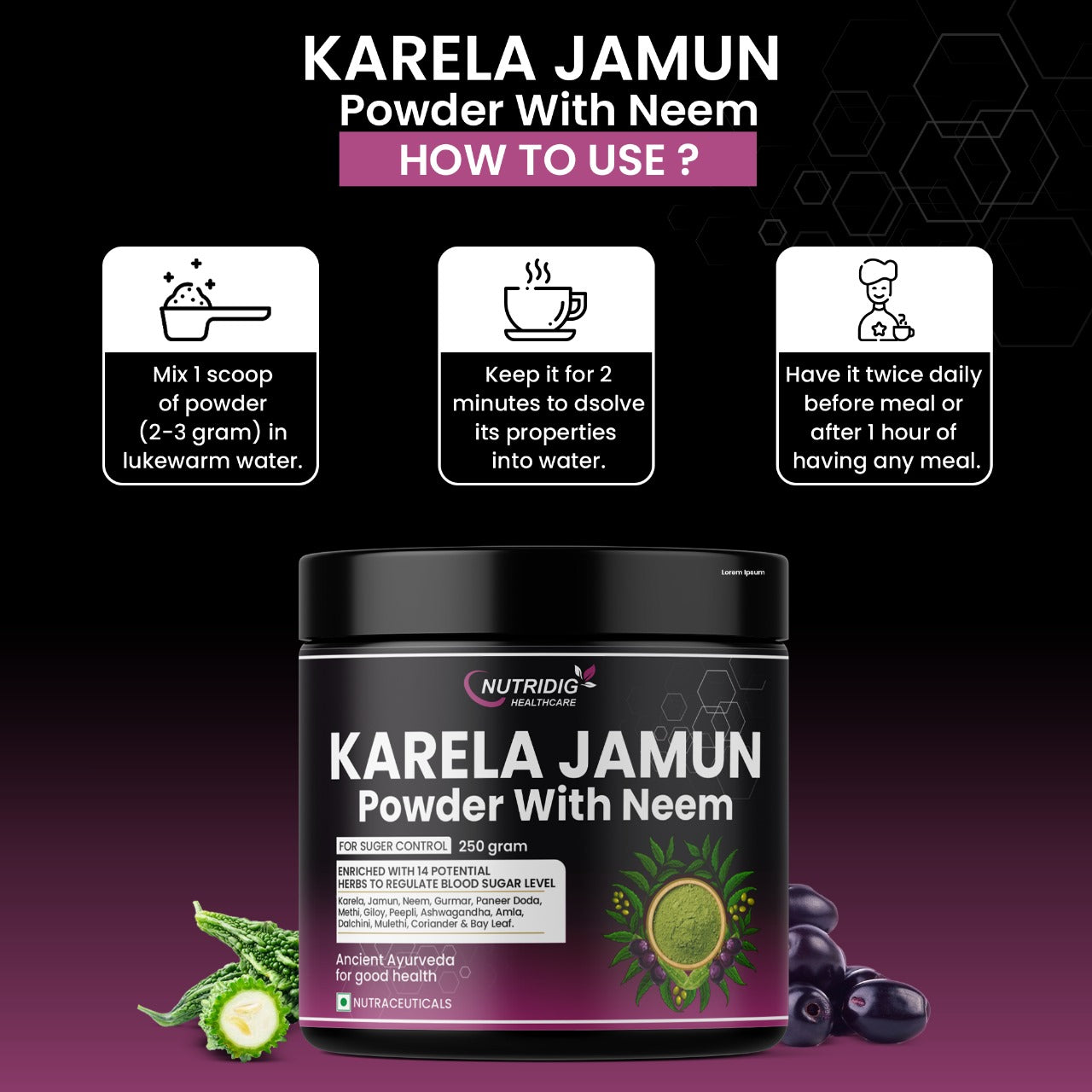 Karela Jamun Powder With Neem - Diabetes Management Herbal Powder