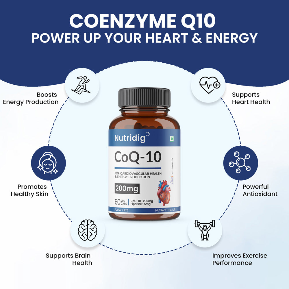 Premium COQ10 200mg + Piperine | High Strength | Heart Health & Energy Support | 60 Veg Capsules