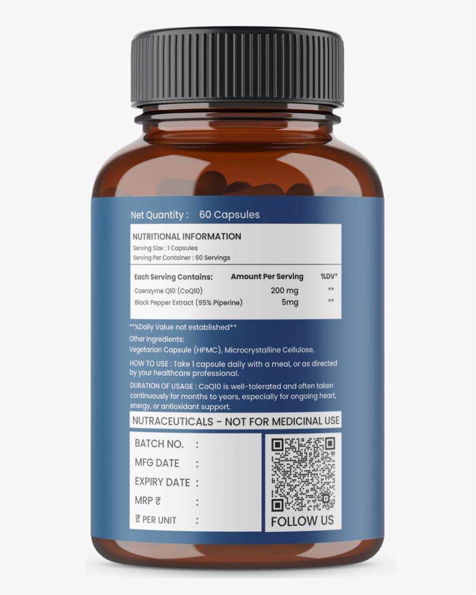 Premium COQ10 200mg + Piperine | High Strength | Heart Health & Energy Support | 60 Veg Capsules