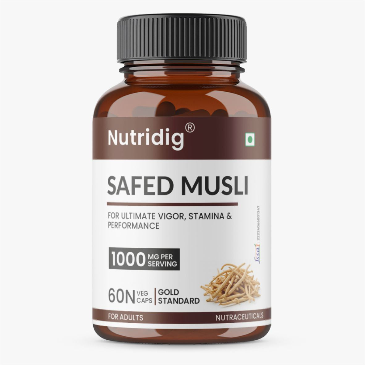 Nutridig® Safed Musli Extract- Gold Standard | High Potency 60 Capsules
