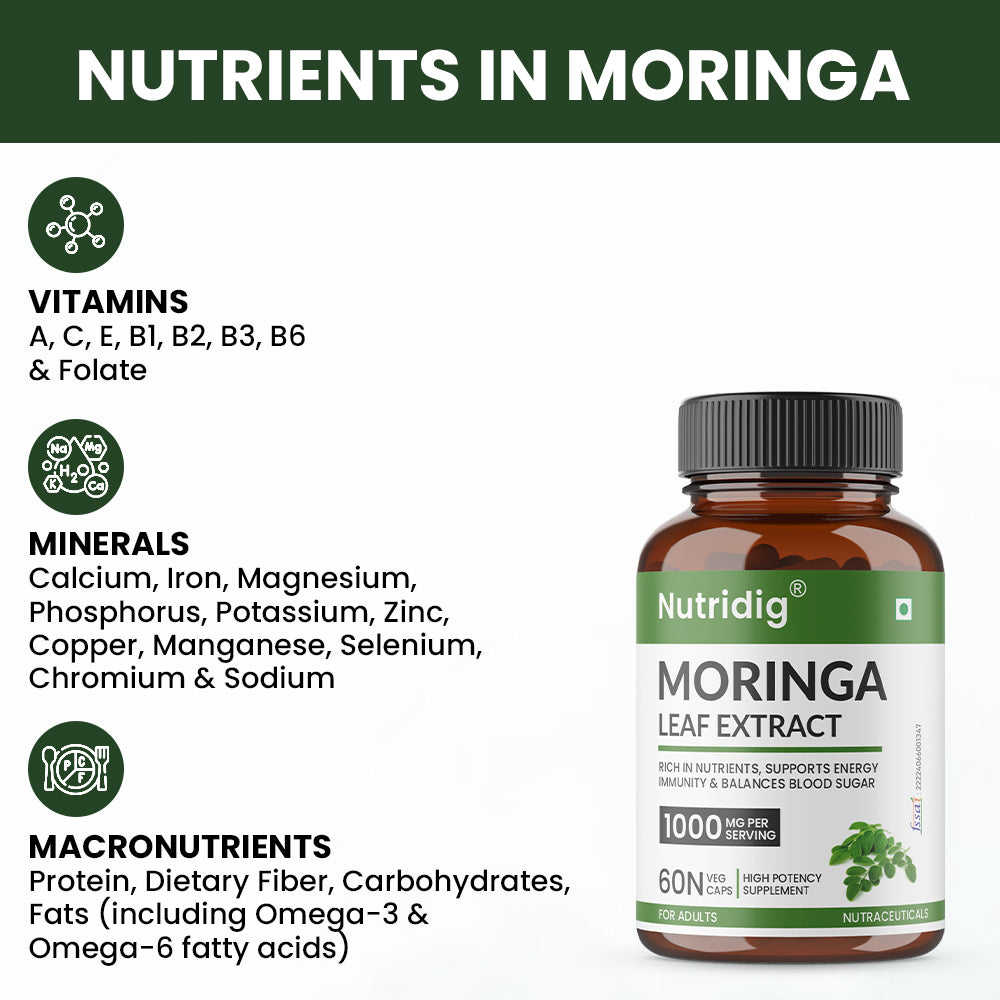 Moringa Leaf Extract - 1000mg Daily Serving | High Potency Veg Capsules