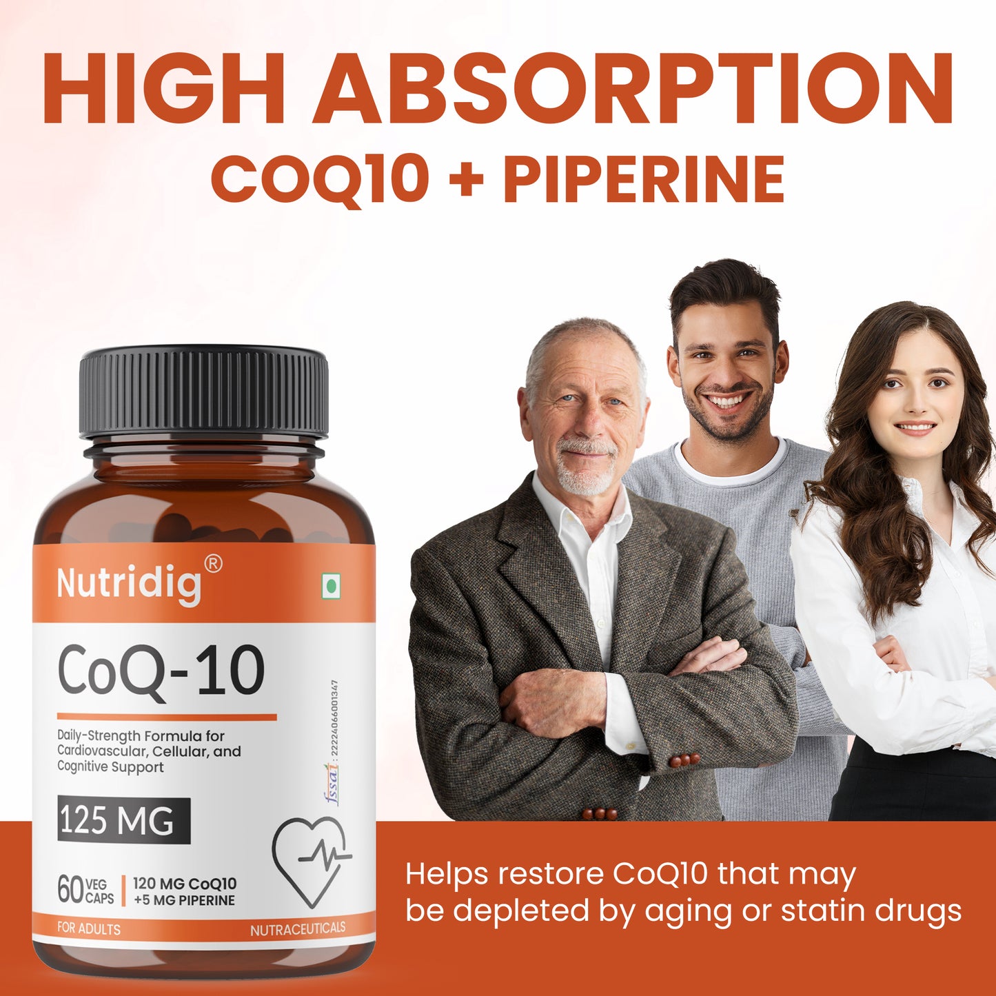 CoQ10 (Ubiquinol) 125mg + Piperine 5mg | High Absoption - 60 Capsules