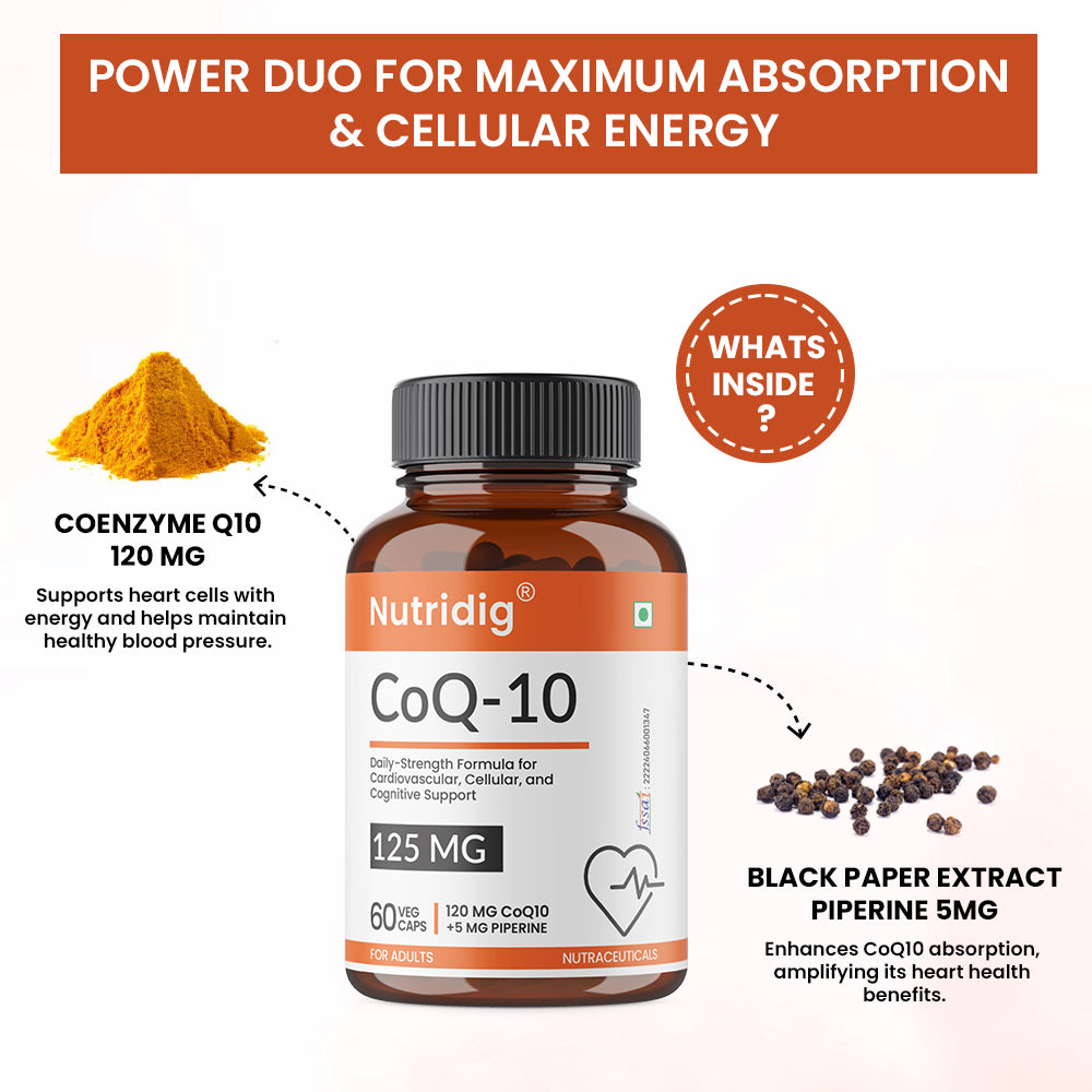 CoQ10 (Ubiquinol) 125mg + Piperine 5mg | High Absoption - 60 Capsules