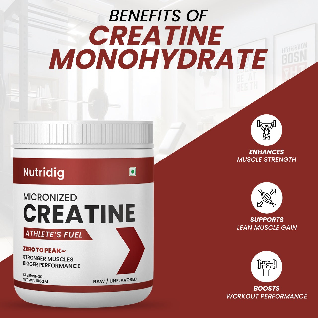 Creatine Monohydrate Micronized | Ultra Pure - No additives, 33 Servings, 100gm Pack