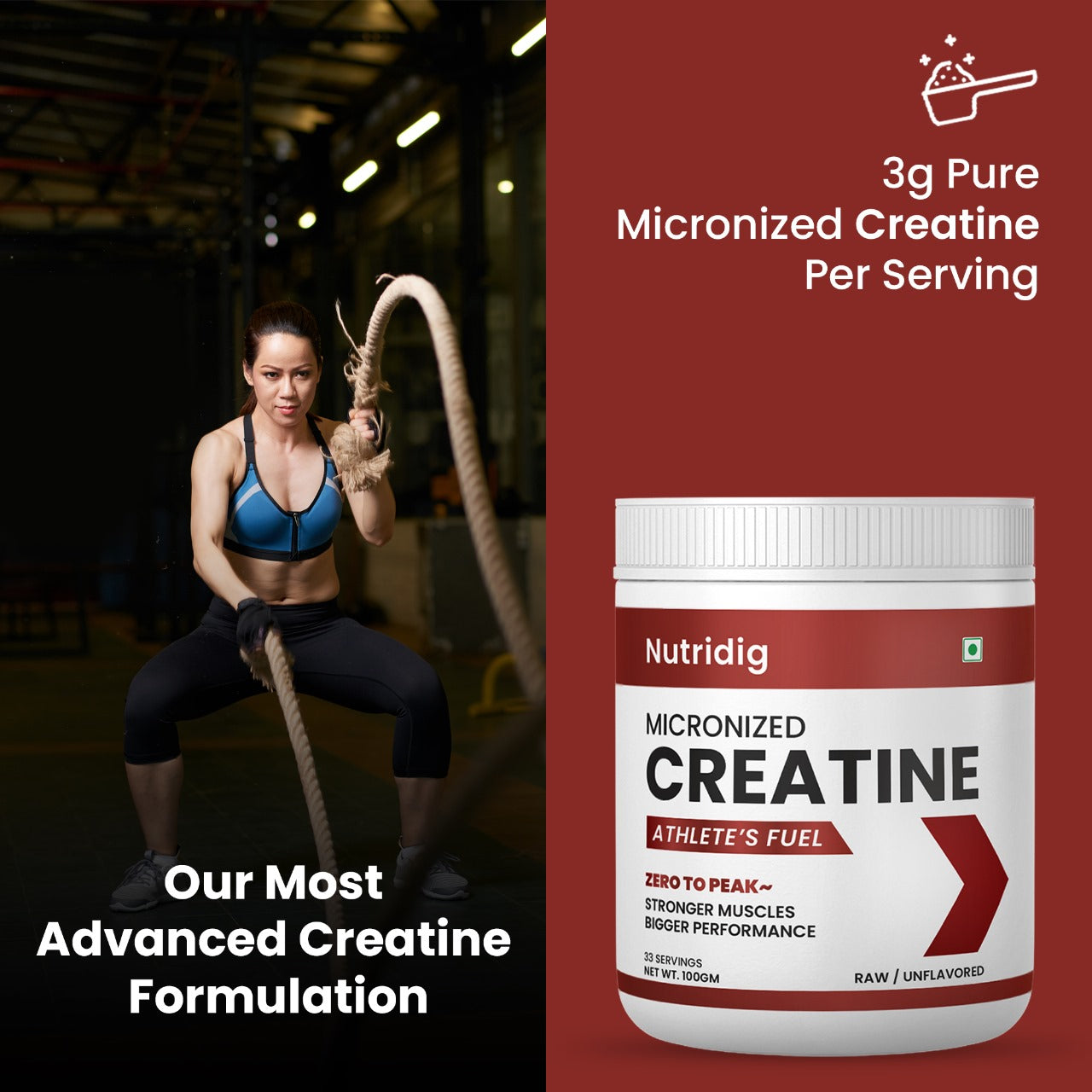 Creatine Monohydrate Micronized | Ultra Pure - No additives, 33 Servings, 100gm Pack