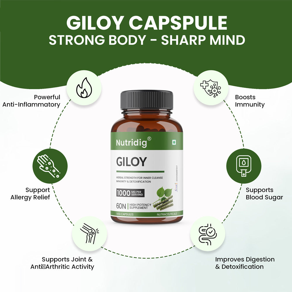 Nutridig Giloy Capsules – Immunity, Detox & Wellness | 60 Veg Capsules