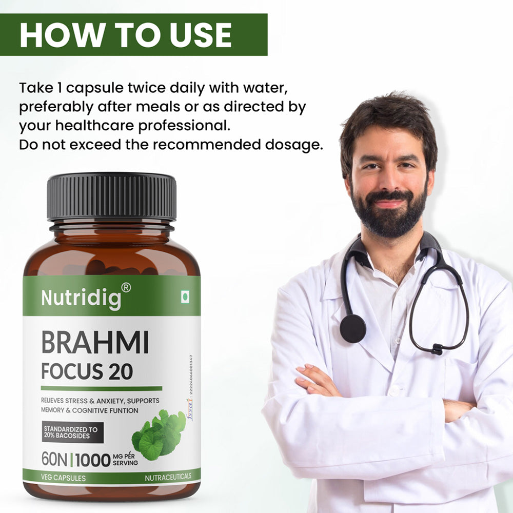 Brahmi Focus 20 – High Potency Supplement for Focus, Memory & Cognitive Support | 60 Capsules