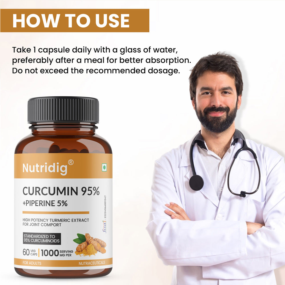 Turmeric Extract Capsules - High Potency | Curcumin 95% with Piperine – For Joint Health – 60 Veg Capsules