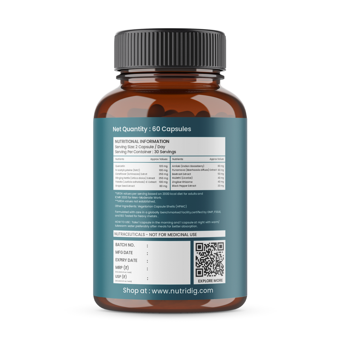 Nutridig® Lung Detox & Recovery | Potent & Safe Supplement - 60 Capsules