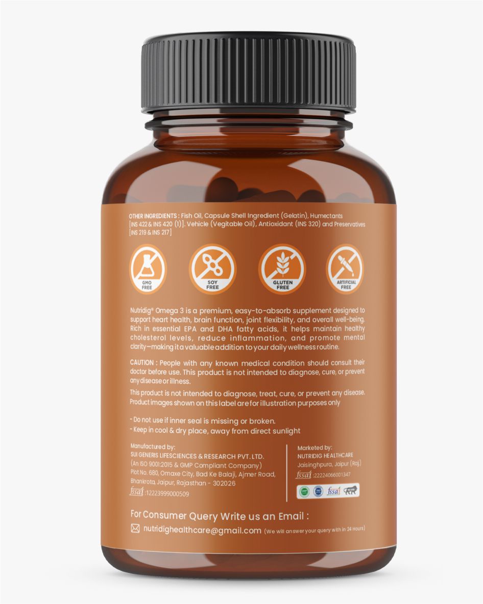 Fish Oil Omega-3 Softgel Capsules 1250mg - High Strength Supplement | 60 Softgels