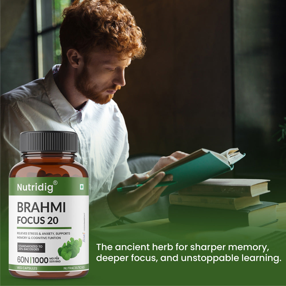 Brahmi Focus 20 – High Potency Supplement for Focus, Memory & Cognitive Support | 60 Capsules