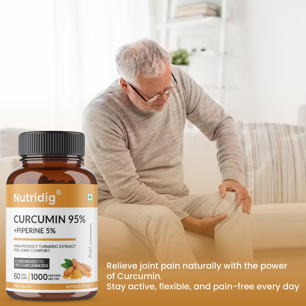 Turmeric Extract Capsules - High Potency | Curcumin 95% with Piperine – For Joint Health – 60 Veg Capsules