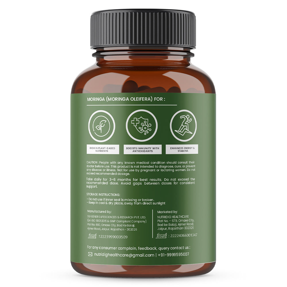 Moringa Leaf Extract - 1000mg Daily Serving | High Potency Veg Capsules