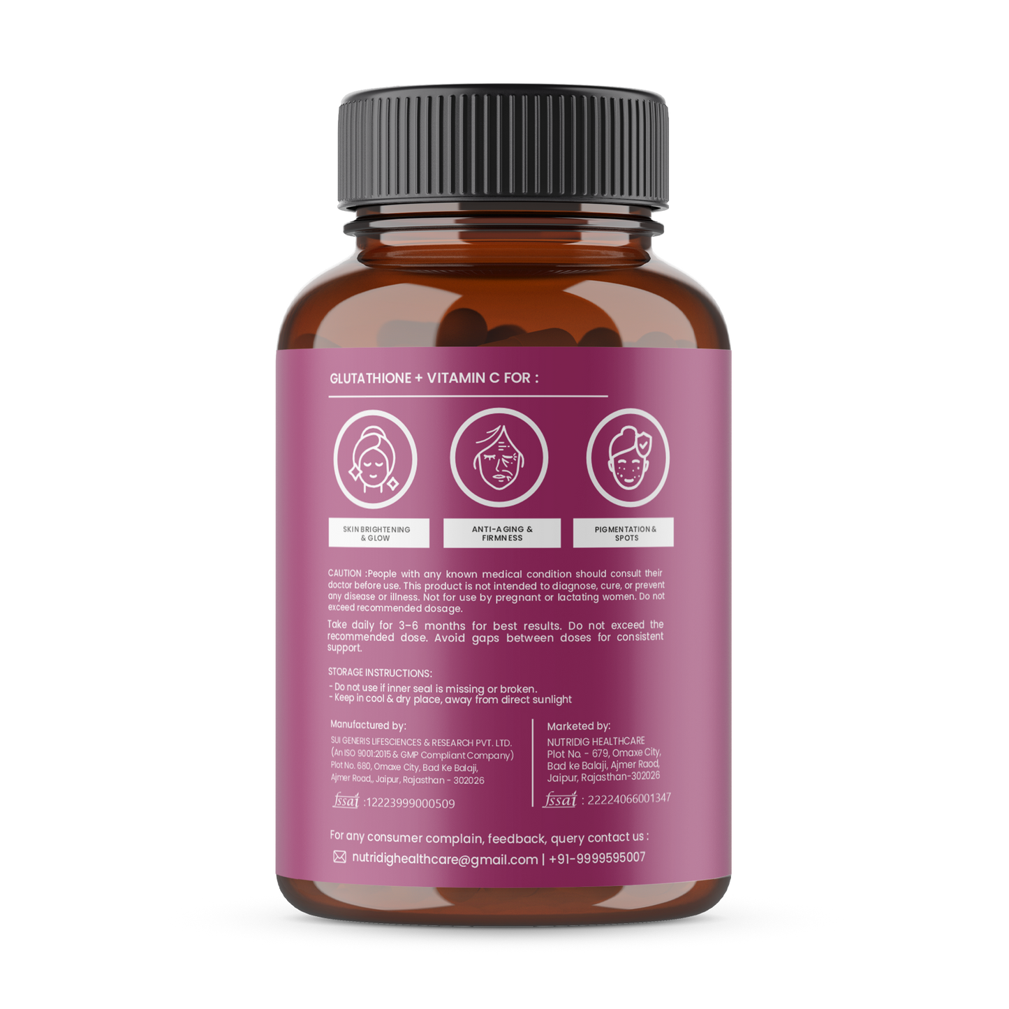 Nutridig® L-Glutathione Skin Brightening Capsules with Vitamin C, Zinc, Biotin | 60 Capsules