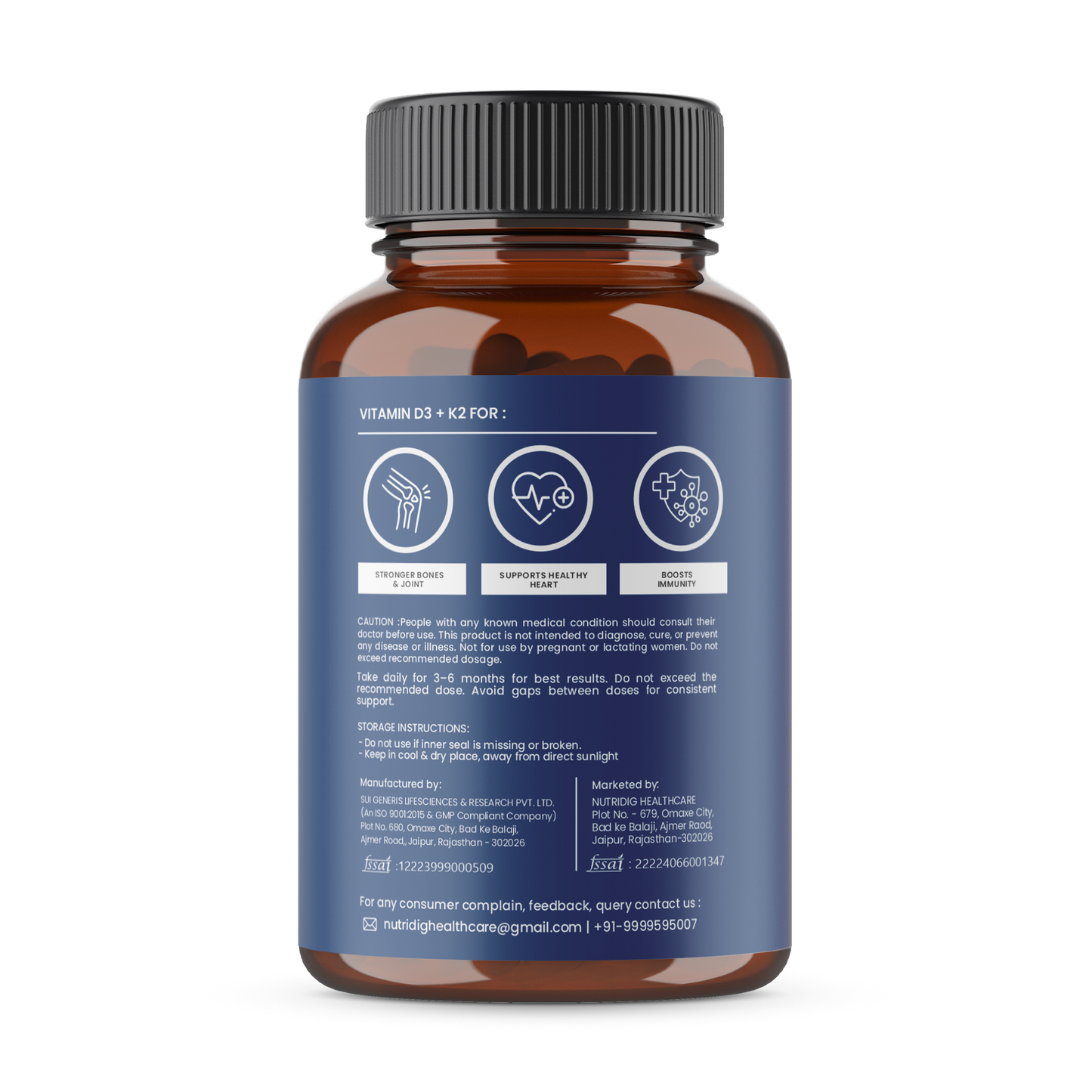 Vitamin D3 + K2 Capsules (Vegan Source) | High Absorption - 120 Capsules
