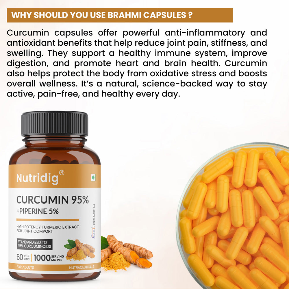 Turmeric Extract Capsules - High Potency | Curcumin 95% with Piperine – For Joint Health – 60 Veg Capsules