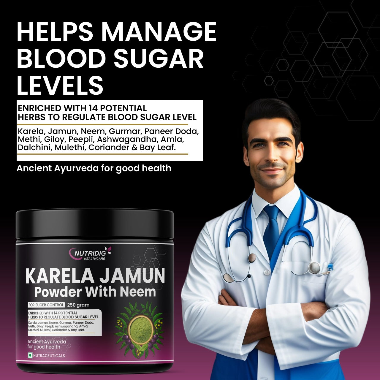 Karela Jamun Powder With Neem - Diabetes Management Herbal Powder