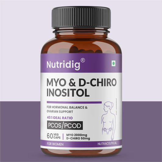 Nutridig® Myo-Inositol & D-Chiro Inositol Capsules – 40:1 Ratio | PCOD, Hormonal Balance & Wellness - 60 Caps