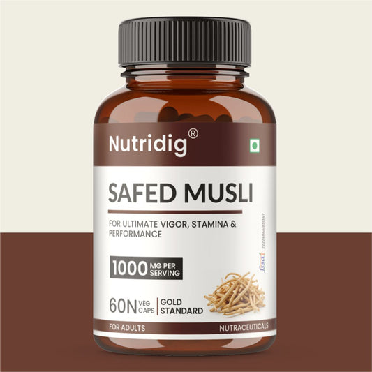 Nutridig® Safed Musli Extract- Gold Standard | High Potency 60 Capsules