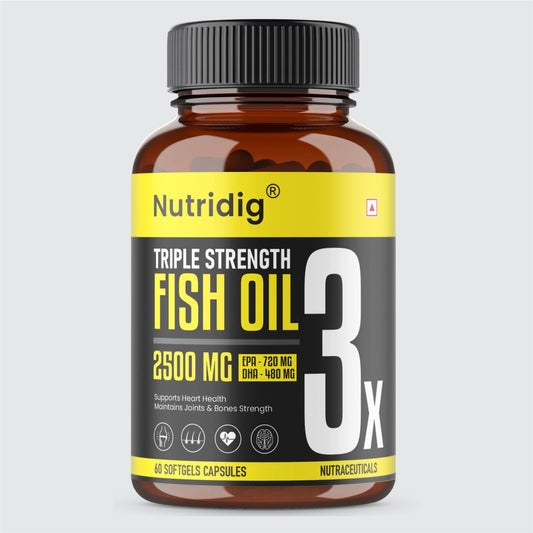 Triple Strength Omega-3 Fish Oil Softgels  – 2500mg Serving | High Potency - 60 Softgels
