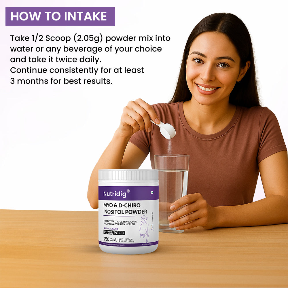 Nutridig® Myo-Inositol & D-Chiro Inositol Powder – 40:1 Ratio | PCOS, Hormonal Balance & Welless - 250gm
