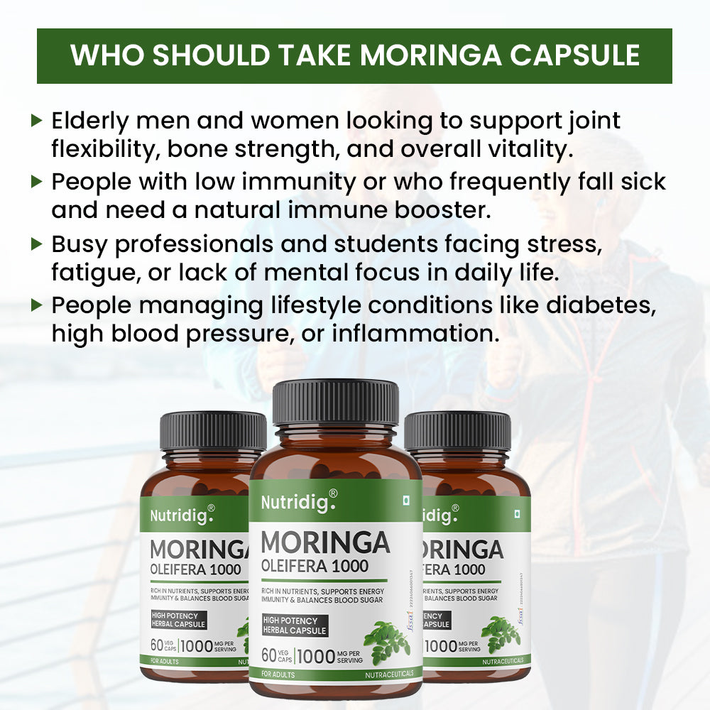 Moringa Leaf Extract - 1000mg Daily Serving | High Potency Veg Capsules