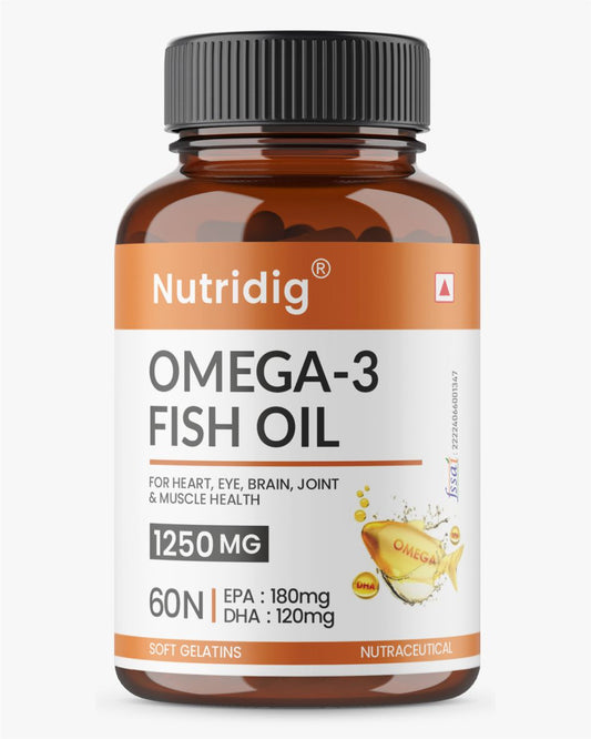 Fish Oil Omega-3 Softgel Capsules 1250mg - High Strength Supplement |  60 Softgels