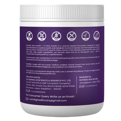 Nutridig® Myo-Inositol & D-Chiro Inositol Powder – 40:1 Ratio | PCOS, Hormonal Balance & Welless - 250gm
